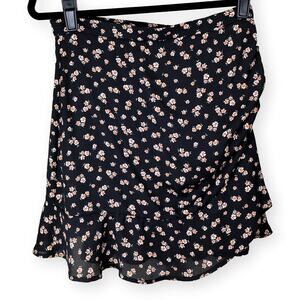 Altar'd State Black Yellow Floral Flutter Mini Skirt M